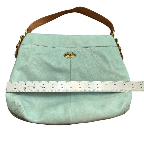 Fossil Purse Light Teal Green Aqua Shoulder Bag Leather Cowhide Fold-Over - Picture 10 of 11